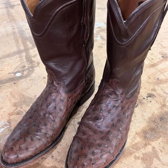 Full-Quill "The Lucky" Ostrich Rujo Roper Cowboy Boots Size 9 1/2, Mocha (brown) - Picture 1 of 5